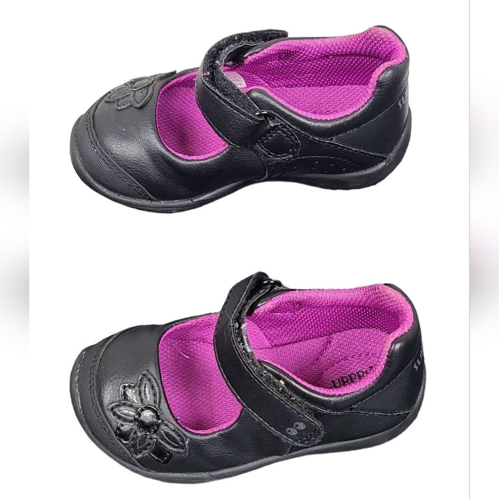 Smart Fit Toddler Girl Size 5 Black Memory Foam Mary Jane Flower Velcro Shoes
